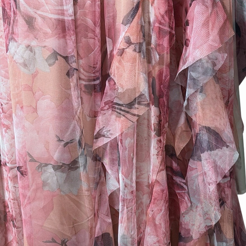 Candalite Floral Chiffon Maxi Dress XL Pink Ruffle Overlay Romantic Fairycore - Picture 5 of 12